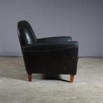 Vintage zwart lederen fauteuil, Huis en Inrichting, Fauteuils, 75 tot 100 cm, Ophalen of Verzenden, Hout, 75 tot 100 cm