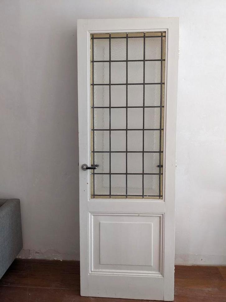 Originele glas-in-lood binnendeur (ca. 1890), Doe-het-zelf en Verbouw, Deuren en Horren, Zo goed als nieuw, Binnendeur, 200 tot 215 cm