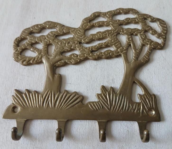 Vintage messing wandhouder, rekje met 4 haakjes, Antiek en Kunst, Antiek | Koper en Brons, Brons, Ophalen of Verzenden