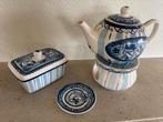 Blond theepot, warmhouder en botervloot blauw, Huis en Inrichting, Keuken | Servies, Blond Amsterdam, Overige typen, Ophalen of Verzenden