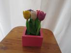 miniatuur plantenbakje met kunststof tulpen 14 cm, Ophalen of Verzenden, Nieuw, Binnen