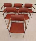 Zes vintage stoelen van Gispen Kembo met houten armleuningen, Huis en Inrichting, Stoelen, Zo goed als nieuw, Ophalen