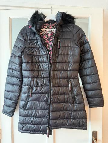 Superdry winterjas jas S Small zwart capuchon bontkraag beschikbaar voor biedingen