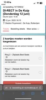 2 tickets DI-rect 12 juni best seats 2e ring Kuip, Twee personen, Juni