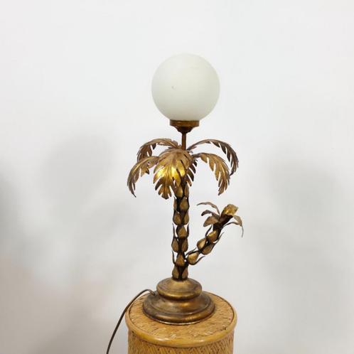 Hans Kögl palm tafellamp  jaren 70 goud mid century, Huis en Inrichting, Lampen | Tafellampen, Gebruikt, 50 tot 75 cm, Glas, Metaal