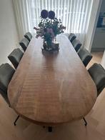 Ovale mangohout Eettafel + 8 Stoelen, Ophalen, Gebruikt, 100 tot 150 cm, Eikenhout