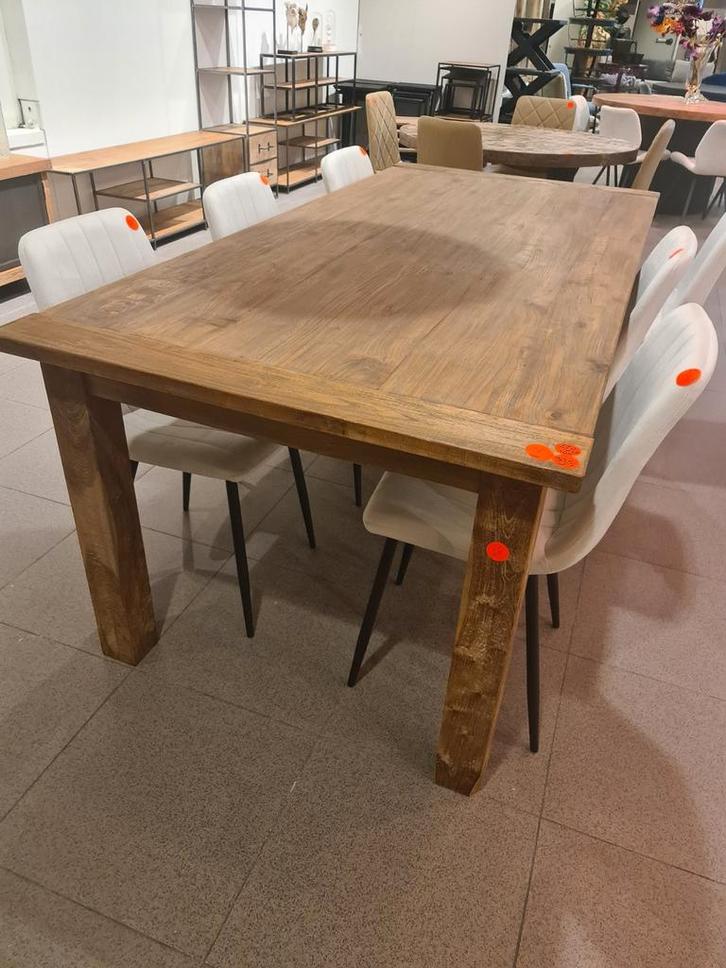 Nieuwe landelijke teakhouten eettafel 220x100cm €395, Huis en Inrichting, Woonaccessoires | Overige, Nieuw, Ophalen