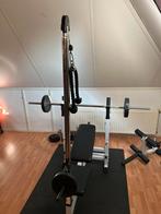 Bankdruk - Pull Down - Dumbells - 120 kilo aan gewichten, Sport en Fitness, Ophalen, Zo goed als nieuw, Benen, Fitnessbank