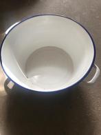 Grote geëmailleerde teil, brocante, wit met blauwe rand, Antiek en Kunst, Ophalen of Verzenden