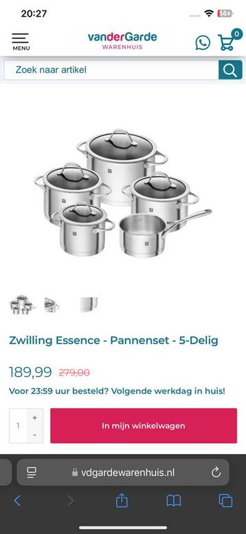 Zwilling pannenset (zoals op afbeelding) beschikbaar voor biedingen
