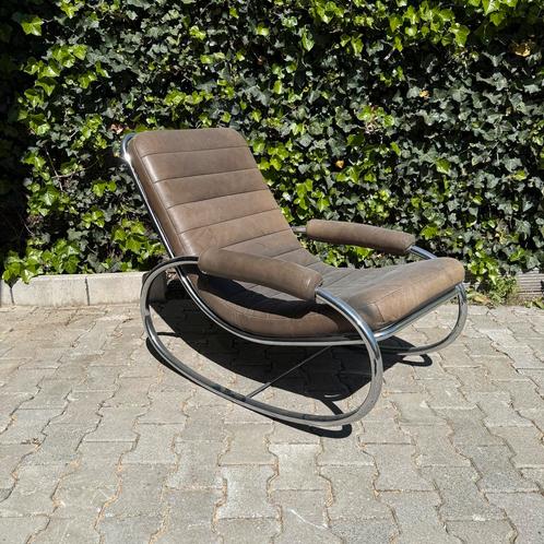 Vintage design leren schommelstoel chroom, Huis en Inrichting, Fauteuils, Gebruikt, Ophalen