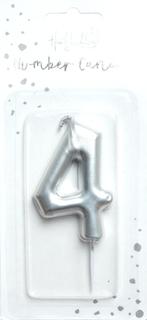 Nummer Kaars - Zilver 4 - 6cm, Ophalen of Verzenden, Nieuw, Versiering, Overige