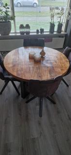 Ronde Mango Houten Eettafel + Draaistoelen, Huis en Inrichting, Tafels | Eettafels, Ophalen, Rond, 100 tot 150 cm, 100 tot 150 cm