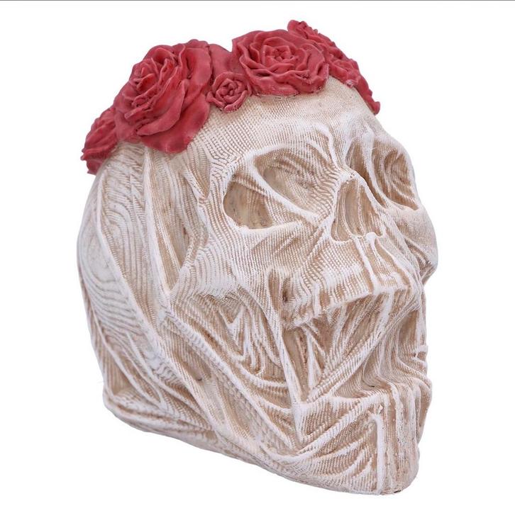 Gothic Schedel met Sluier & Rode Rozen - 11.5cm, Verzamelen, Beelden en Beeldjes, Nieuw, Fantasy, Ophalen of Verzenden