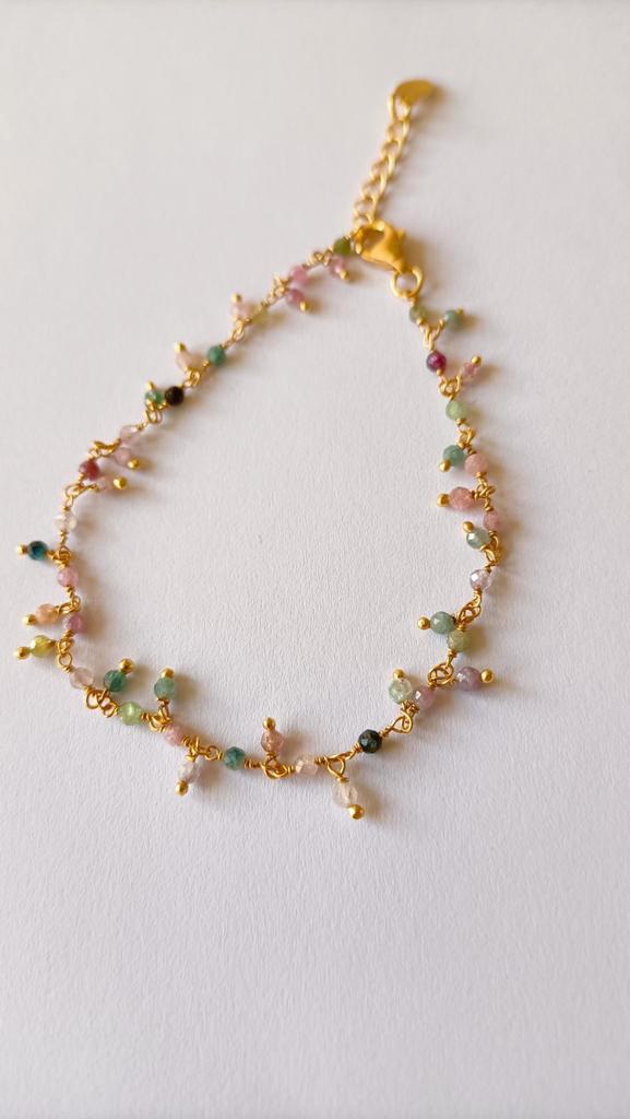 Fraai zilver vergulde armband met Multi Toermalijn, Sieraden, Tassen en Uiterlijk, Armbanden, Nieuw, Zilver, Goud, Met edelsteen