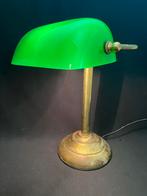 Oude vintage bankierslamp bureaulamp met glazen groene kap, Ophalen of Verzenden