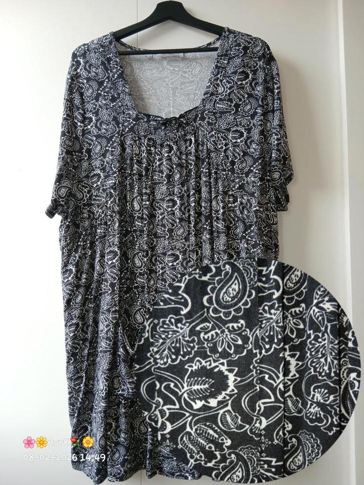 tuniek zwart wit paisley print bonprix maat 56-58, Kleding | Dames, Grote Maten, Zo goed als nieuw, Blouse of Tuniek, Zwart, Verzenden