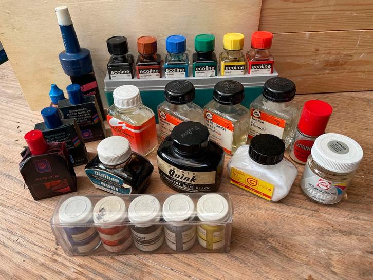 Vintage Inkt & Verf Set - Jaren '70, Hobby en Vrije tijd, Schilderen, Gebruikt, Overige typen, Ophalen of Verzenden