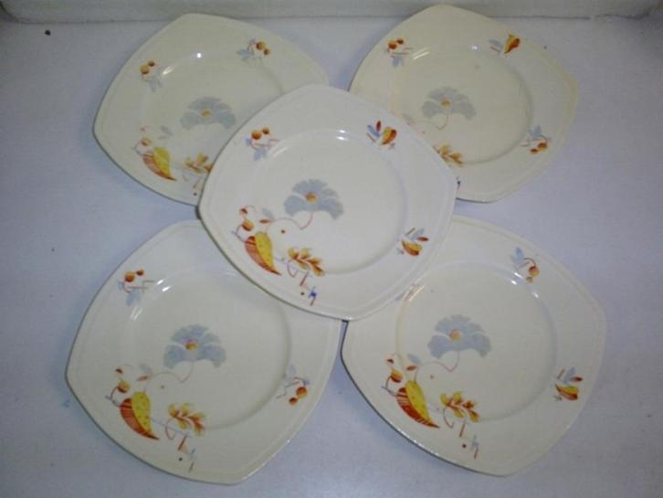 Societe Ceramique - 5 mooie gebloemde gebakbordjes, Antiek en Kunst, Antiek | Servies los, Ophalen of Verzenden