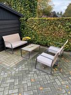 Tuinset 2 stoelen 1 bankje en tafel, Tuin en Terras, Ophalen, 4 zitplaatsen, Kunststof, Gebruikt