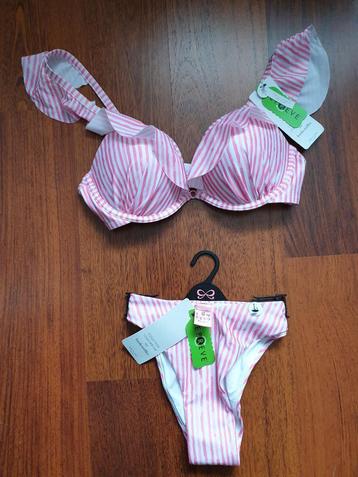 Nieuw roze wit gestreepte bikini 75D + M beschikbaar voor biedingen