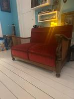 Vintage Artifort 2 zitsbank met rood velours, Gebruikt, Riet of Rotan, Tweepersoons, 75 tot 100 cm