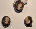 vintage cameo-ring en oorbellen, Sieraden, Tassen en Uiterlijk, Oorbellen, Ophalen of Verzenden, Zilver, Zilver, Hangers