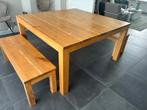 Massief Eiken Tafel 140x140 + Bankjes, Huis en Inrichting, Tafels | Eettafels, 100 tot 150 cm, Ophalen of Verzenden, Zo goed als nieuw