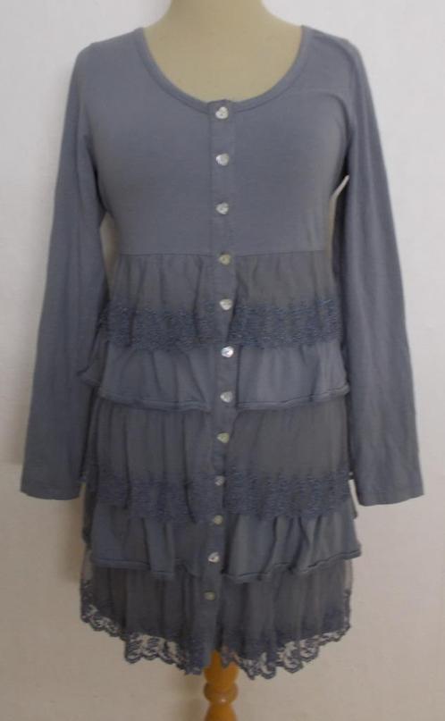 Grijs stroken/kant vest/jurkje van Isla Ibiza Bonita! M, Kleding | Dames, Tops, Zo goed als nieuw, Maat 38/40 (M), Grijs, Lange mouw