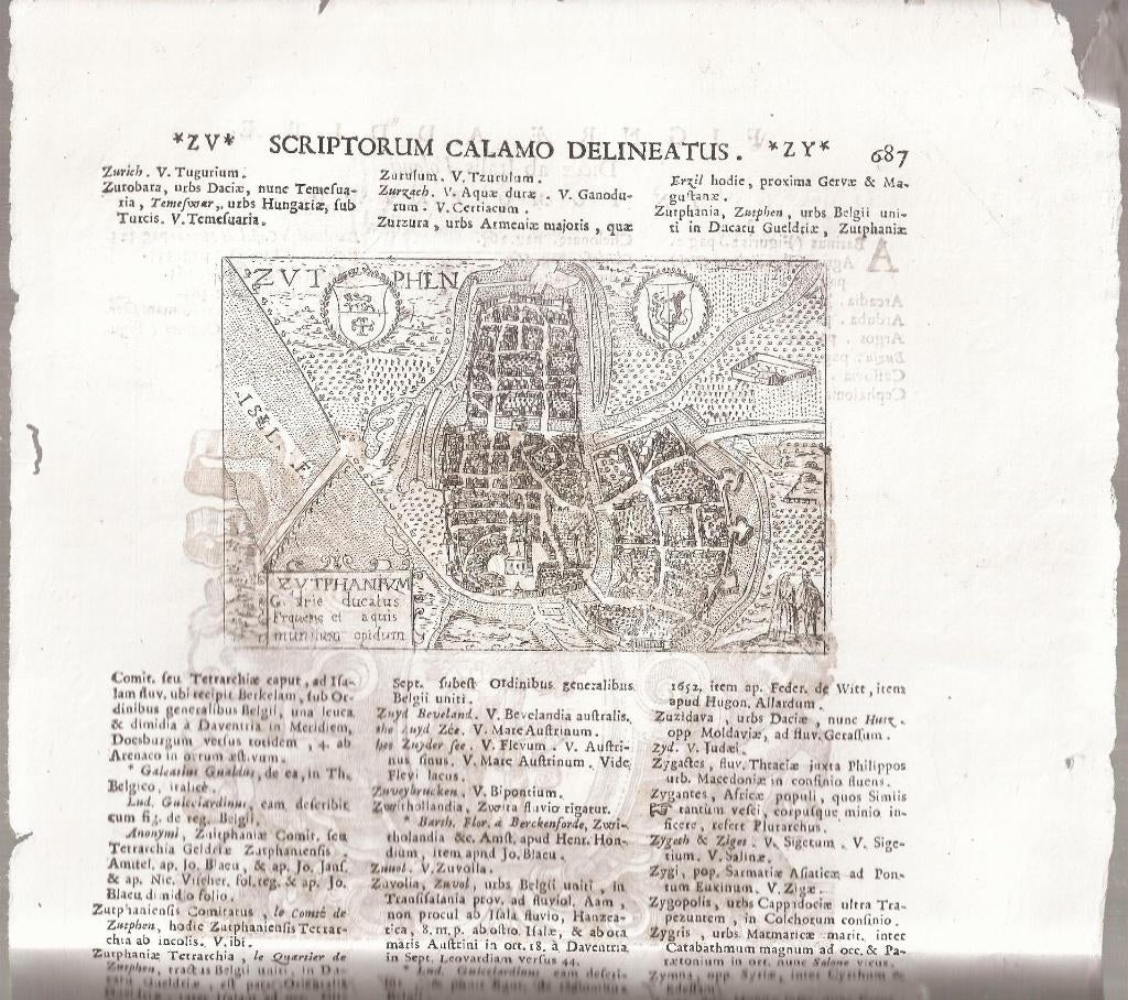 Zutphen 'Zutphanium' Plattegrond Valegio. uitgave ca. 1713, Ophalen of Verzenden