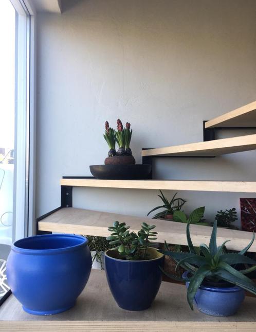 Vintage blauw geglazuurde bloempotten kwaliteit W. Duitsland, Tuin en Terras, Bloempotten, Zo goed als nieuw, Terracotta, Binnen
