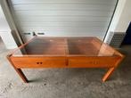 Houten Salontafel met glazen top & lades, Ophalen, Gebruikt, 100 tot 150 cm, 50 tot 100 cm