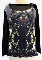 Aparte zwarte stretch print top van Kali Orea! 42, Verzenden, Zwart, Maat 42/44 (L), Zo goed als nieuw