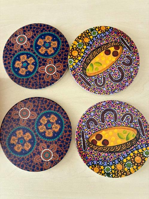 Mooie aboriginal paintings onderzetters.  Australië .Nieuw, Huis en Inrichting, Woonaccessoires | Onderzetters, Nieuw, Glas of Kopje