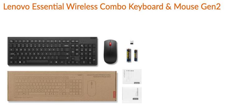Lenovo Essential Wireless Combo Keyboard and Mouse Gen2, Computers en Software, Toetsenborden, Nieuw, Qwerty, Draadloos, Ergonomisch