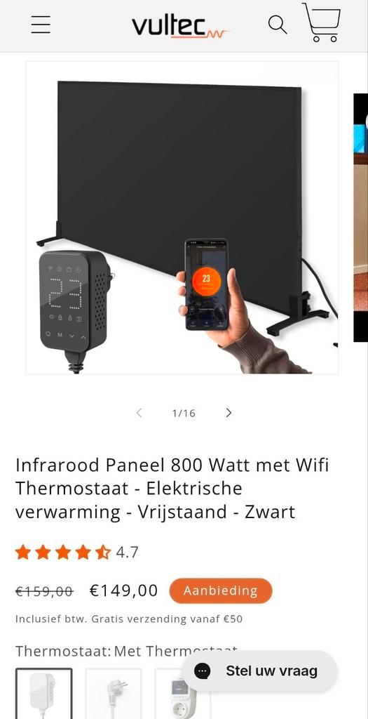 Vultec Infrarood Paneel 800W - Elektrische Verwarming, Huis en Inrichting, Kachels, Zo goed als nieuw, Overige soorten, Elektrisch