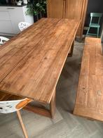 Massief houten eettafel 220 X 90 cm, Zo goed als nieuw, Ophalen