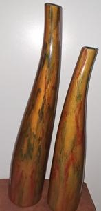 2 hoge kleurrijke,vrolijke,zware,design vazen .H 74cm-64cm., Glas, Zo goed als nieuw, 50 tot 75 cm, Ophalen