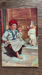 Hond en zijn baasje roken allebei een pijp., Ophalen of Verzenden, Voor 1920, Overige thema's