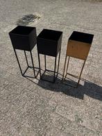 Metalen Plantenbakken Set - Zwart & Goud, Minder dan 60 cm, Vierkant, Ophalen of Verzenden, Zo goed als nieuw