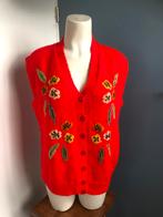 Knalrood handgebreid gilet gebreid rood 42 44, Maat 42/44 (L), Ophalen of Verzenden, Zo goed als nieuw, X