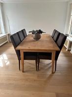 Eettafel Teakhout incl. 6 stoelen leder, Huis en Inrichting, 200 cm of meer, 50 tot 100 cm, Teakhout, Gebruikt