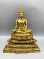 Boeddha op tempel brons verguld Bijzonder beeld 29,5cm hoog, Huis en Inrichting, Woonaccessoires | Boeddhabeelden, Gebruikt, Ophalen of Verzenden
