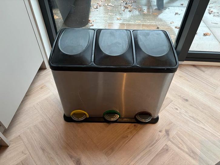 Afvalemmer met 3 vakken - ideaal voor afvalscheiding, Huis en Inrichting, Woonaccessoires | Prullenbakken, Gebruikt, Metaal, 75 cm of meer