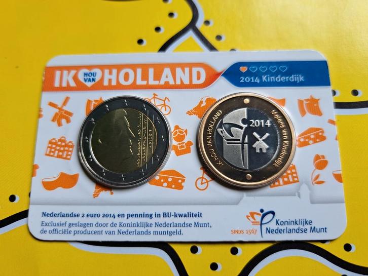 2 euro + Penning Hou van Holland 2014 Kinderdijk coincard, Postzegels en Munten, Munten | Europa | Euromunten, 2 euro, Overige landen