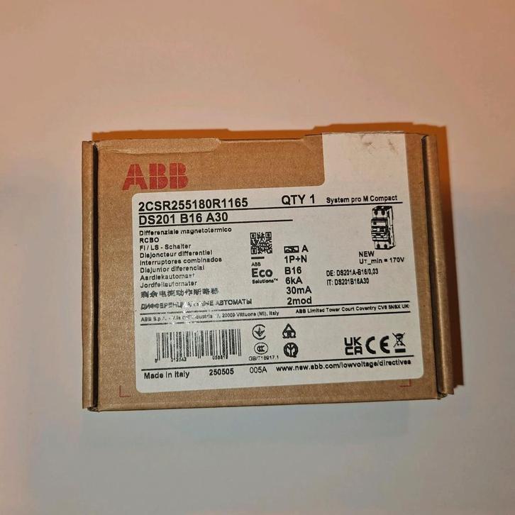 ABB DS201 A30 – Aardlekautomaat B16 / C16 – NIEUW in doos, Doe-het-zelf en Verbouw, Elektra en Kabels, Nieuw, Schakelaar, Ophalen of Verzenden