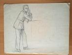 A493-40 Oude tekening Man leunend op ellebogen, Ophalen of Verzenden