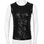 Zwart heren glitter hemd mannen shirt top festival glimmend, Verzenden, Nieuw, Kleding