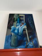 Olieverf Stilleven: Stoel & Flessen, Antiek en Kunst, Ophalen of Verzenden
