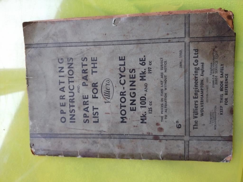 Villiers Motorfiets Motor Handleiding Mk. 10D & Mk. 6E, Motoren, Ophalen of Verzenden, Overige merken